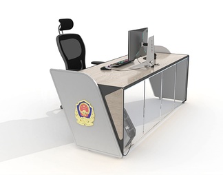 指挥控制室 指挥坐席 电脑桌 操作台 办公桌 办公椅 警徽 键盘