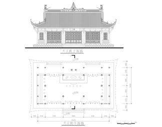 古建筑 寺庙平立面图