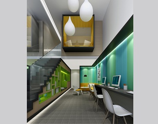 60㎡跃层办公样板房CAD施工图+效果图 办公室 办公空间