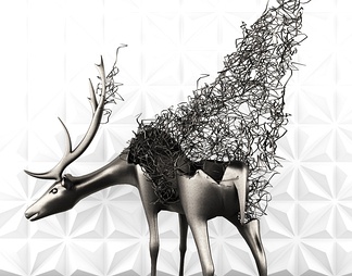 梅花鹿小鹿，金属雕塑