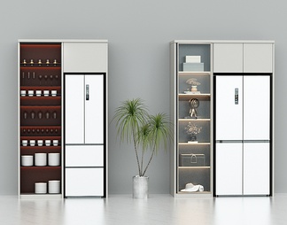 冰箱酒柜组合，冰箱一体柜，双开门冰箱，餐厅储物柜，备餐柜