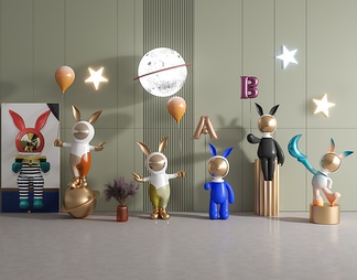 潮玩创意太空兔雕塑装饰摆件