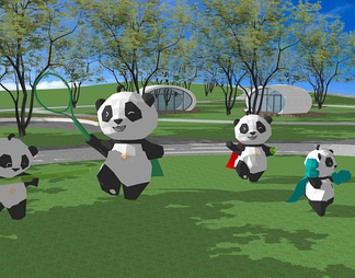 运动熊猫雕塑