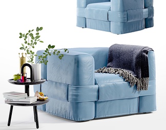 蓝色皮沙发 休闲沙发