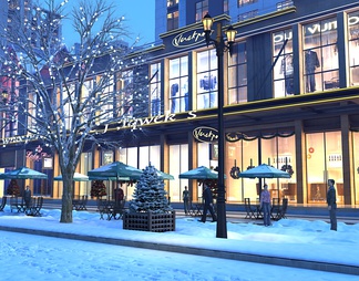 建筑 商业街 雪景