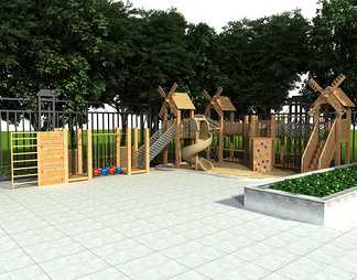 木质滑梯，儿童设施，儿童乐园