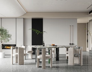 餐厅 餐桌 餐椅 饰品 窗帘 地板3D模型3D模型下载【ID:1070934】