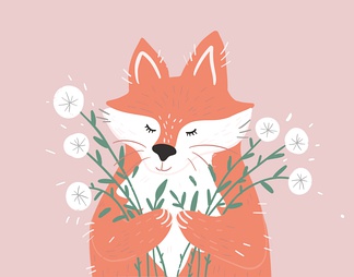 拿着花的狐狸