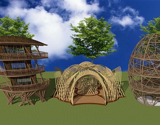 创意异形竹木制结构景观亭廊架凉亭茅草亭