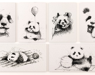 极简ins线条熊猫无框装饰画