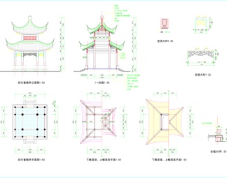 四方重檐亭CAD建筑图纸