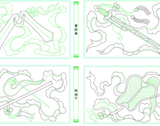 .彩画图块暗八仙cad