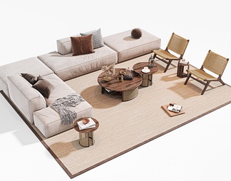 沙发茶几组合，单人休闲椅，书籍，公仔，绿植，饰品摆件