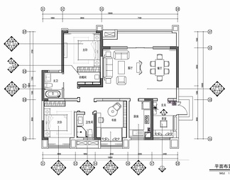 130㎡三居室家装样板房CAD平立面施工图  私宅 大平层 家装 样板房 豪宅 大宅