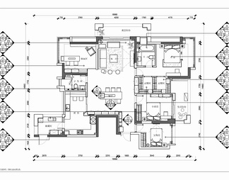 200㎡家装大平层CAD施工图 私宅 豪宅 平层 家装 大宅 样板房