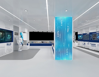 科技展厅 产品展示柜 互动触摸屏 触摸一体机 机器人 通电柱