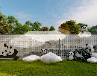 儿童熊猫云朵景墙