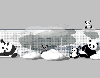 儿童熊猫云朵景墙