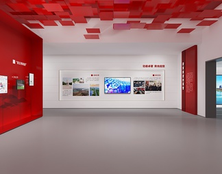 党建展厅 发展历程展示墙 互动触摸屏 中岛展示柜 党建文化墙