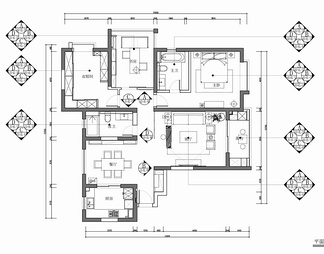 134㎡家装CAD施工图 私宅 平层 三居室 样板房