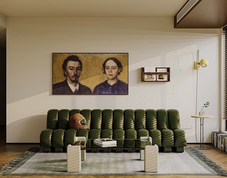 复古风客厅 沙发  画 装饰品 背景墙