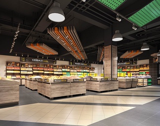 2500㎡超市CAD施工图+效果图+材料样板 生活超市 日用品卖场 商场