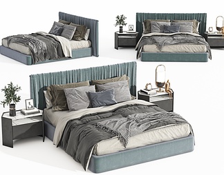 双人床，主卧床，落地床，四角床，床品，摆件，抱枕，毯子，被褥，床头柜