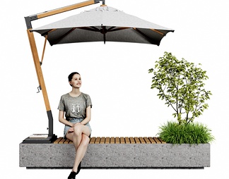 景观座椅 公共座椅 遮阳伞