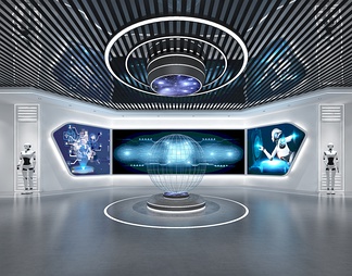 科技展厅 360全息投影 智能机器人 互动触摸屏