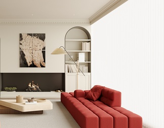 客厅 沙发 单椅 茶几  窗帘 地毯  饰品  挂画 雕塑 壁炉