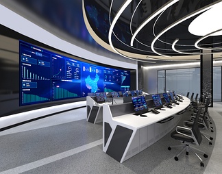 指挥监控室 LED拼接大屏 办公桌椅组合 工作台