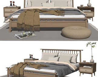 双人床 床头柜组合 摆件