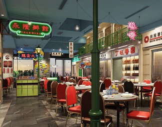 556㎡港式餐厅酒楼CAD施工图+效果图+材料表 餐饮 海鲜餐厅 中餐厅 特色餐厅