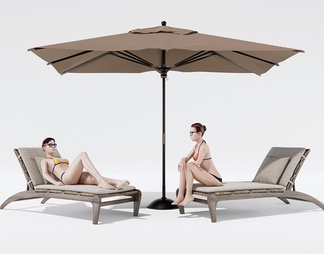 户外躺椅 沙滩椅 太阳伞