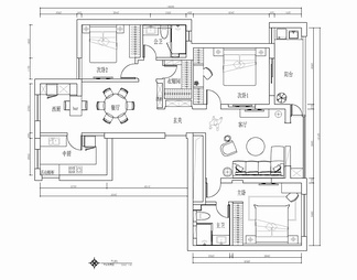 138㎡三居室家装CAD施工图 家装 私宅  大宅 大平层 样板房