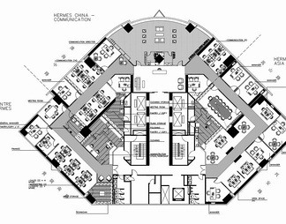 1100㎡办公空间CAD施工图 办公室 办公会所