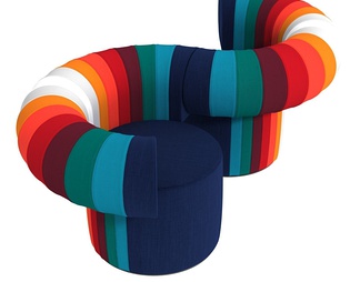 彩色布艺弧形链接休闲椅