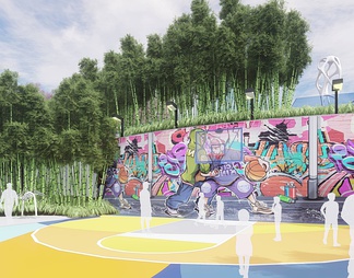 旅游度假区 篮球场 竹林景观 台地景观