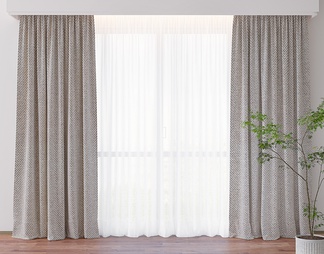 室内窗帘，纱帘，盆栽植物