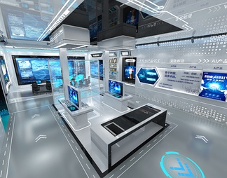 科技展厅 科技展示台 滑轨魔屏 VR体验互动区 通电玻璃屏 办公桌椅