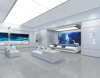 数字科技展厅 智能机器人 数字机械沙盘 产品展示柜 荣誉柜