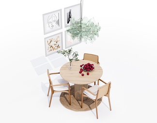 实木圆形餐桌椅