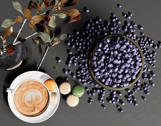 水果 蓝莓果盘 咖啡 花瓶摆件