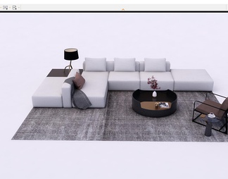 沙发组合，茶几，休闲椅，艺术台灯，布艺沙发，条纹地毯