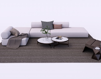 沙发组合 单人沙发 条纹地毯 茶几 布艺沙发 多人沙发 转角沙发