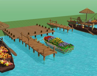 乡村休闲码头花船垂钓游船集市景观平台