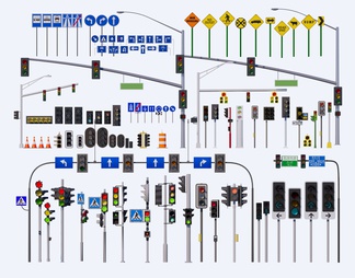 红绿灯 市政道路标识牌 交通标志指示牌 路灯 导向路牌 交通信号灯