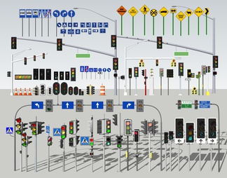 红绿灯 市政道路标识牌 交通标志指示牌 路灯 导向路牌 交通信号灯