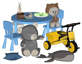 儿童玩具组合 玩具车 玩偶 儿童桌椅