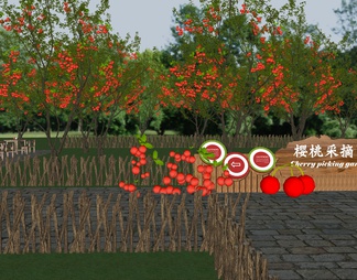 果树 公园景观 樱桃林 樱桃采摘园 柿子景墙小品 农业种植 亲子农场
